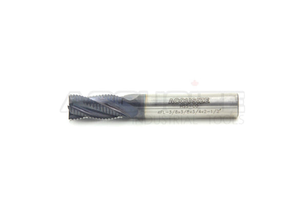 Accusize 3/8'' M42 8% Cobalt Tialn Roughing End Mill, 3/8'' Shk Dia, 3/4'' Flute Length, 4 Flute, 1104-0038