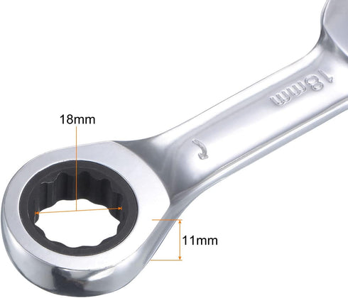 uxcell 18mm Stubby Ratcheting Combination Wrench, Metric 72 Teeth 12 Point Box Ended Tools