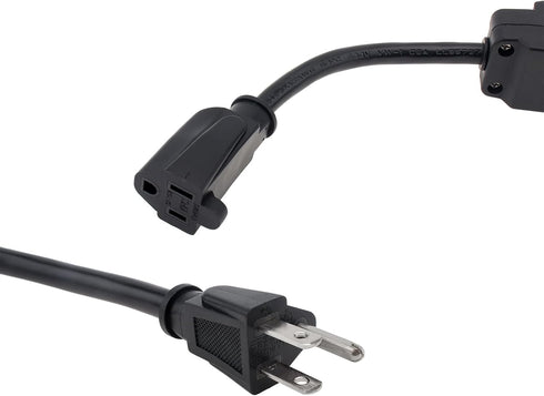 3 Prong Extension Cord with Waterproof Switch - 14/3 SJT Heavy Duty Power Cable with LED On/Off Switch, 1.5 Ft, Black