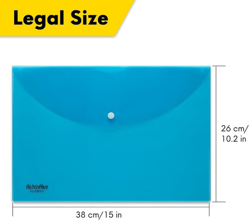 Legal Size Plastic Envelopes with Snap Closure 9x12 - FLEXOFFICE Document File Folder Organizer, Pack of 24