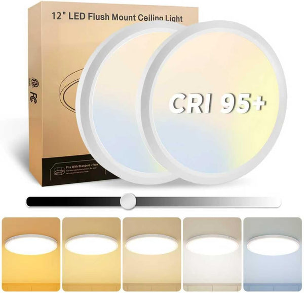 2Pack 12 Inch LED Flush Mount Ceiling Light, 25W, 3000LM, CRI 95+,