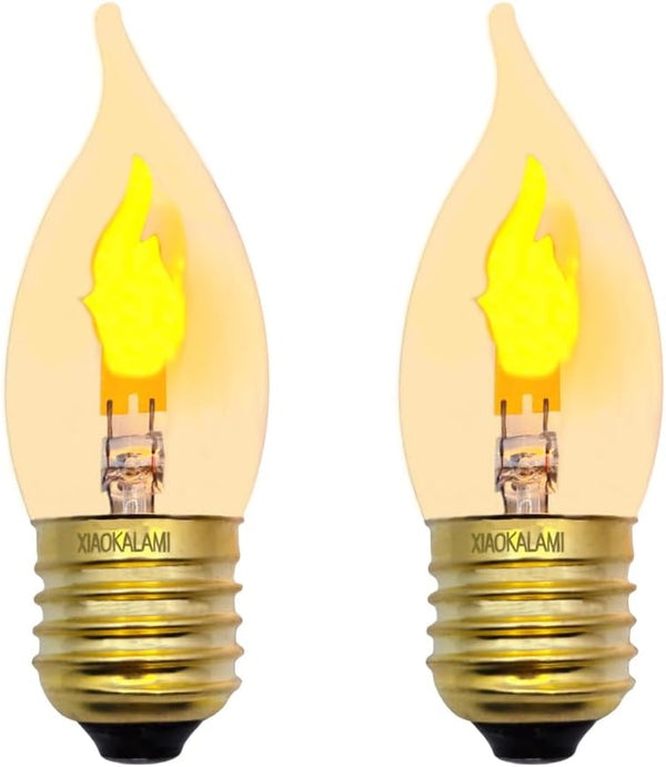 LED Flame Effect Light Bulb, E26 Flickering Candle Bulb, Crystal Clear, C35, 2 Pack for Edison Base