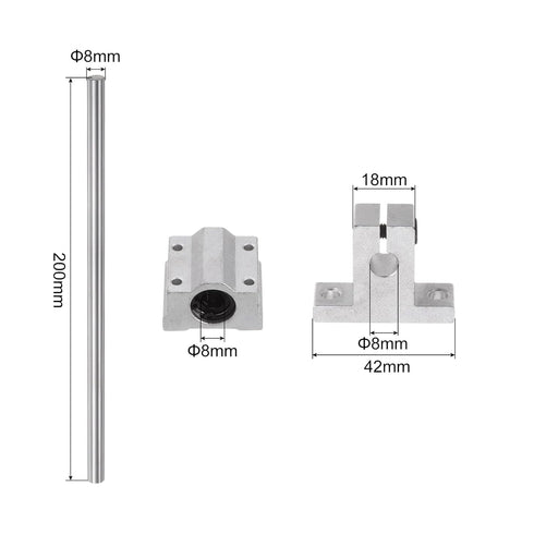 uxcell Linear Motion Rod Shaft Guide Set 2pcs 8mm x 200mm Linear Motion Guides Bearing Steel Plated Smooth with 2pcs SCS8UU Bearing Block & 4pcs Shaft Support for Automated Machines CNC