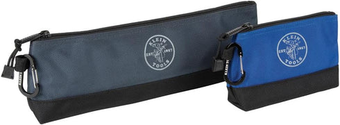 Klein Tools 55559 Stand-Up Zipper Bag Tool Pouch with Carabiners, 7-Inch Blue and 14-Inch Gray Utility Bags, 2-Pack