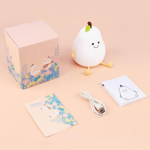 LVOERTUIG Cute Pear USB Rechargeable Nursery Lamp - Multicolor Night Light for Kids' Bedroom Gift