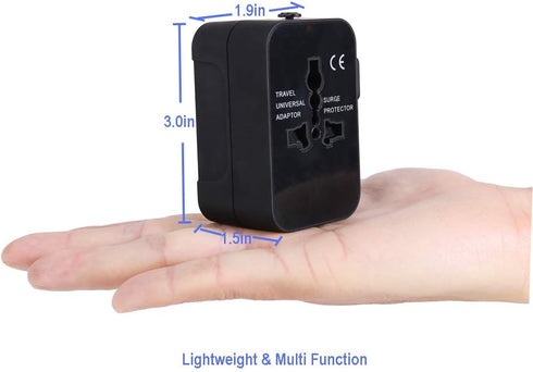 Worldwide All in One Travel Adapter, Universal Plug with 2.1A Dual USB Charging Ports for Asia, Europe, UK, AUS, USA