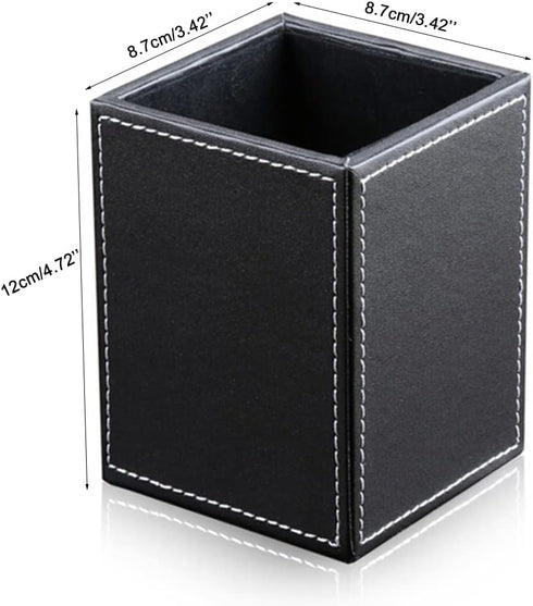 KINGFOM PU Leather Square Pens Pencils Holder - Desktop Organizer Case (Black)