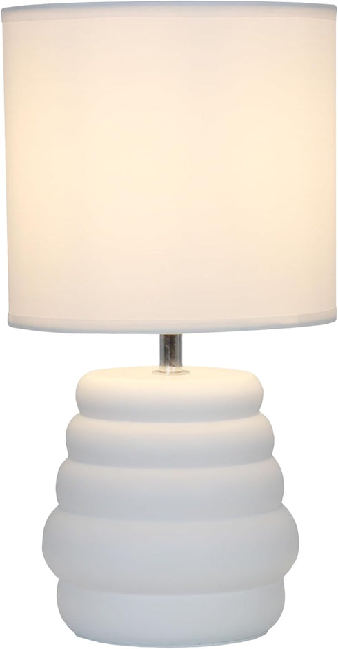LT1168-OFF 12.68" Simple Designs Chic Glow Mini Stacked Ceramic Table Lamp, Monochromatic Fabric Shade, Small Accent