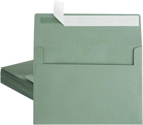 Wishop Pack 100 Sage-Green Self Seal Envelopes for Wedding, Party Invitations, Greeting Cards, Announcements, 4 x 6