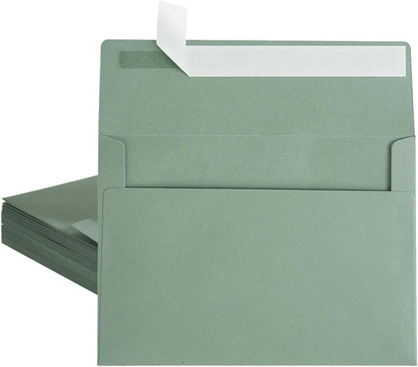 Wishop Pack 100 Sage-Green Self Seal Envelopes for Wedding, Party Invitations, Greeting Cards, Announcements, 4 x 6