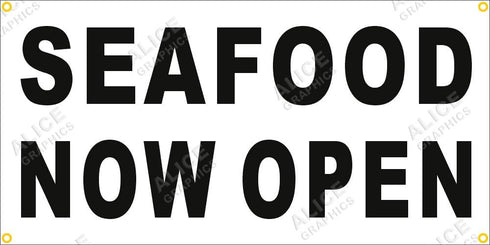 Alice Graphics 22" 44" X SEAFOOD NOW OPEN Vinyl Banner Sign, Existing Text Change Available (Optional)