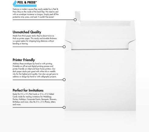LUXPaper Square Invitation Envelopes | 6" x 6" | Peel & Press | 80lb. Text | Bright White | 50 Qty
