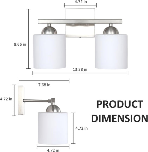 2 E26 Light Brushed Nickel Vanity Lights for Bathroom, Modern Bathroom Light Fixtures Over Mirror, Vanity Light