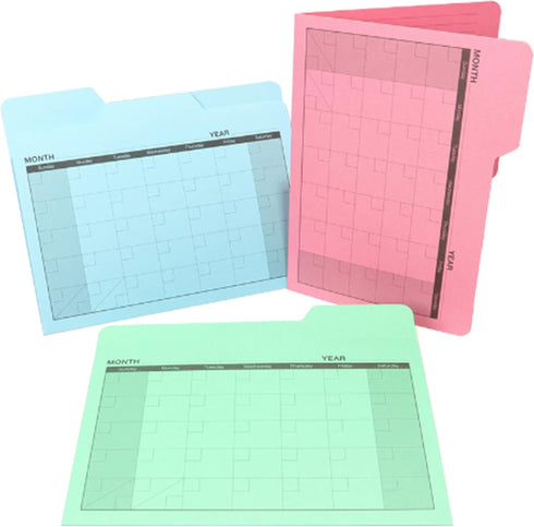 Find It File Folders - Pack of 12 Tabbed Letter Size Calendar Filing Folders for Office School Home Organization