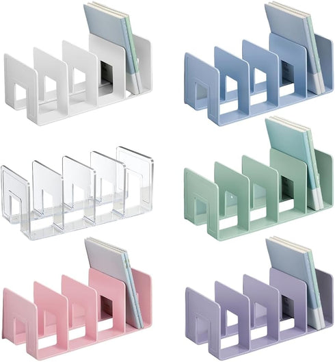 Qsvbeeqj 4 Acrylic Book End for Shelves Compartments Book End Desk Book Stopper Magazine Stand Space Saving Book