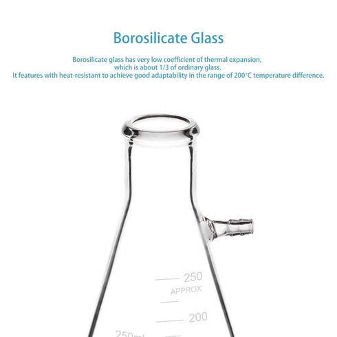 StonyLab Glass 250ml Heavy Wall Borosilicate Glass Filtering Flask, Bolt Neck with Tubulation