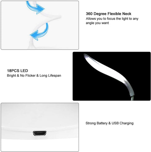 USB Charging Table Lamp with Flexible Neck, 3 Levels Dimmable LED Desk Light with Touch Switch for Night Reading