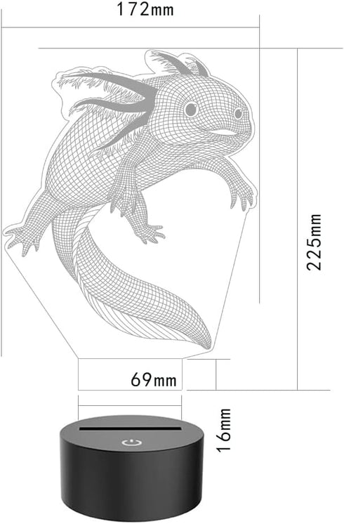 3D 16 Illusion Lamp Axolotl Led Night Light, Colors Changing USB Desk Lamps with Remote Control, Bedroom Decoration