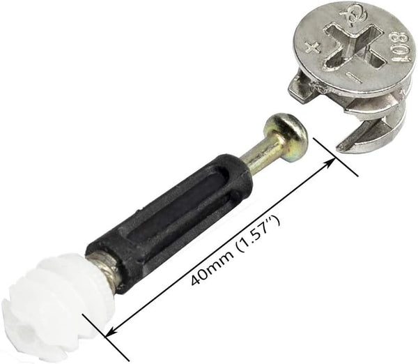 30 Packs Cam Fitting with Dowel and Pre-Inserted Nut, Cam Lock Nuts for Cabinet Drawer Dresser Furniture, CLN-01P