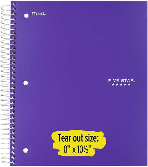Five Star Spiral Notebooks, 5 Subject, Wide Ruled, 200 Sheets, Assorted Colors, 6 Pack