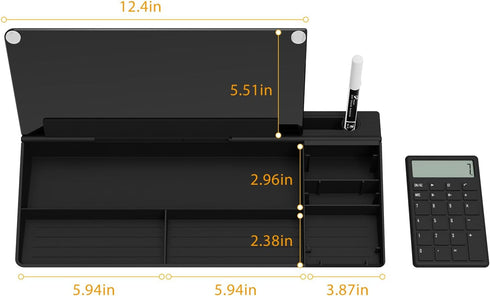 TOWON Desktop Glass Whiteboard with Basic Calculator, 12 Digit LCD Display, Desk Organizers for Office, Home, School