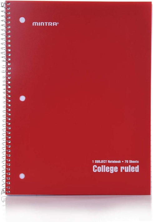 Mintra Office Spiral Notebooks - 6 Pack, Poly Cover, College Ruled, 70 Sheets for School, Office, Business, Professional