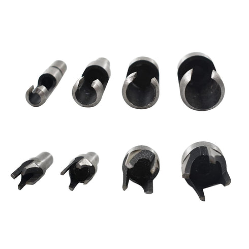 8-Pack Wood Plug Cutter Drill Carbon Steel Bit Set, Straight and Tapered Woodworking Chamfer Bits