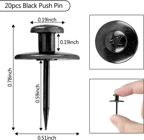 Picture Hanging Kit, Push Pins, Picture Hangers, Double Headed Thumb Tacks for Wall Hooks for Hanging, Nails for Hanging Pictures, Thumb Tacks for Tapestry Poster Drywall thumbtacks, 20 Pack, Black