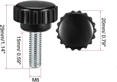 uxcell 6pcs Knurled Clamping Knobs M6 x 15mm, Metric Zinc Plated Carbon Steel Thumb Screw, Black