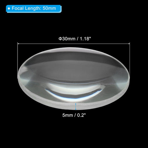 PATIKIL 2" (50mm) Focal Length Double Convex Lens, 30mm Diameter 5mm Height Glass Optically Polished Round Edges Lens for Physics Experiment, Clear