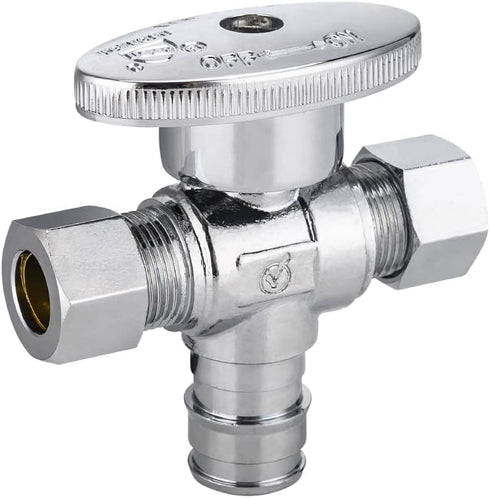 (Pack of 2) 1/4 Turn Dual Pex-A Cold Expansion Outlet Angle Stop Valve - 1/2" Pex-a X (3/8 inch X3/8 inch)