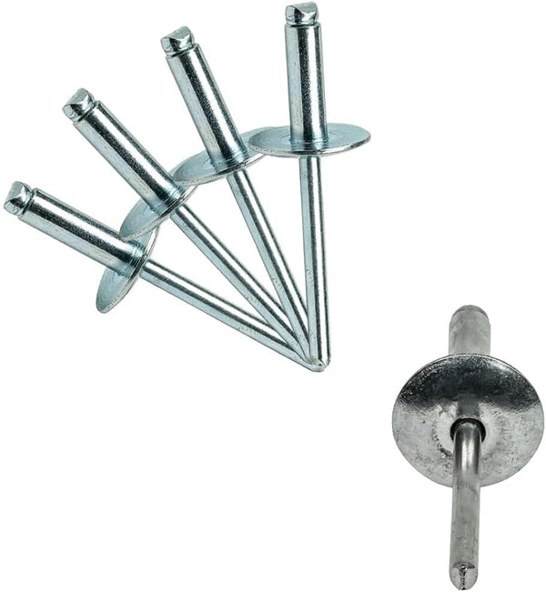 100PCS Large Flange Aluminum Pop Rivets 3/16" X 3/4" Big Head Steel Mandrel Dome Body Blind Clenches