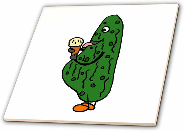 3dRose Funny Pregnant Pickle Eating Ice Cream Cone 12 Inch Ceramic Tile