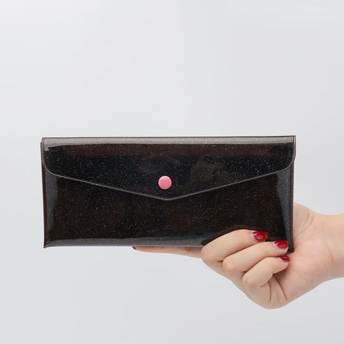 NatSumeBasics Cash Envelope Wallet, Black Glitter Budget Wallet with 6pcs Money Dividers and Tab Stickers