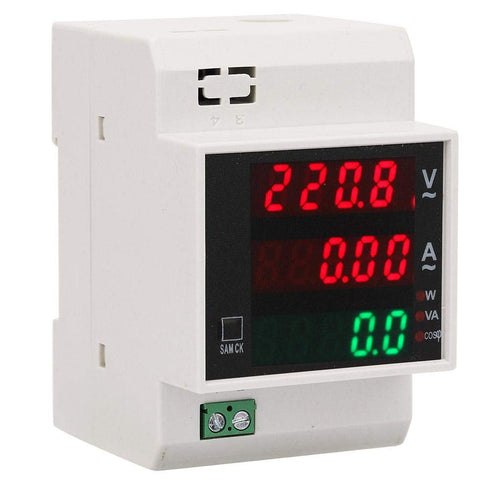 Multi-functional Digital Voltmeter Ammeter Power Meter, Din Rail Voltage Current Power Tester, 100A (AC 80-300)