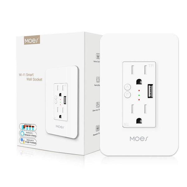 MOES WiFi Smart Wall Outlet, 15A Divided Control 2 in 1 Socket with USB, Compatible with Alexa & Google Home, ETL