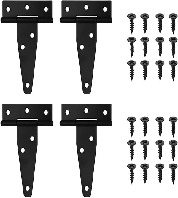 GSHLLO 4 Pcs 3 Inch T Gate Door Hinges Black Barn Door Hinges