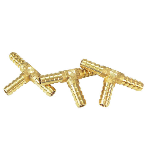 Nigo Industrial Co. 3-Way Tee Brass Hose Fitting, 1/4" ID Hose Barb Pipe Fitting, Pack of 3