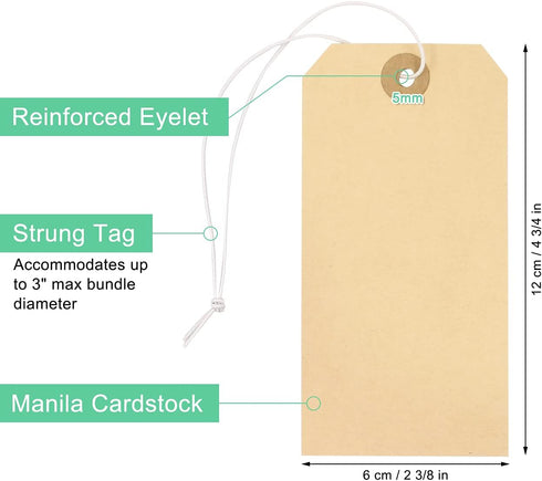 Blank Manila Shipping Tags with Elastic String, Coideal 120 PCS Strung Cardstock Paper Tags, 4.75" x 2.375"