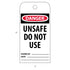 NMC RPT34 Accident Prevention Tag, "DANGER UNSAFE DO NOT USE", 3" Width x 6" Height, Black/Red