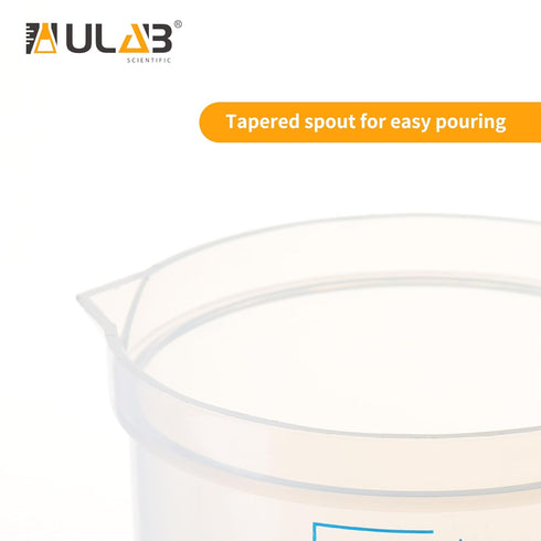 ULAB Stackable Graduated Plastic Beakers, 2000ml (68oz) Volume, Easy-to-Read Blue Printings, UBP1017