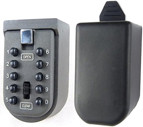Indoor & Outdoor Key Lock Box Wall Mounted Push Button Combination Safe Storage with Black Rubber Cover