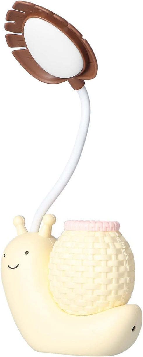 5V 0.6-3W FTVOGUE LED Desk Lamp with Pen Holder, Cartoon Snail Design, Rechargeable Flexibility, Warm White Light