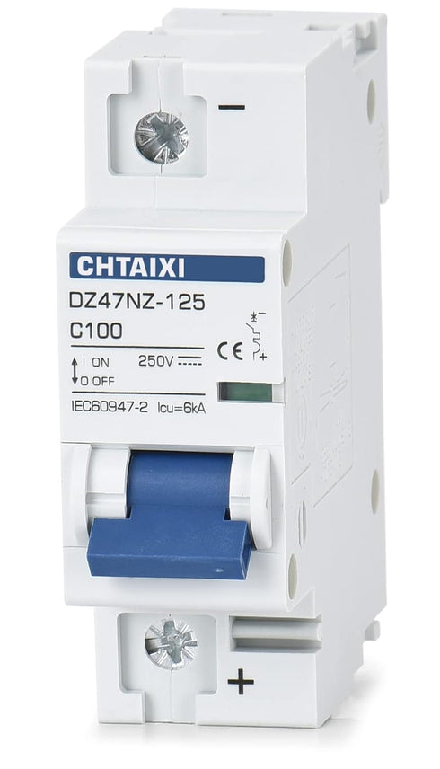 DC Miniature Circuit Breaker, 1 Pole 250V 100 Amp Isolator for Solar PV System, Thermal Magnetic Trip, DIN Rail Mount,