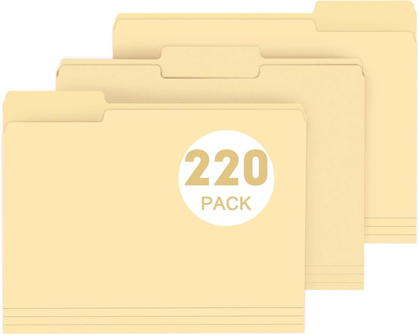 PANDRI 220 Pack File Folder, 1/3 Cut Tab, Letter Size, Filing Folder for Office School Business