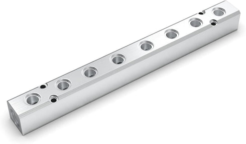 GASHER 1PCS Aluminum 8 Way Pneumatic Manifold, 10 Port Air Distribution Block Splitter, 1/4" Output, 1/2" Supply