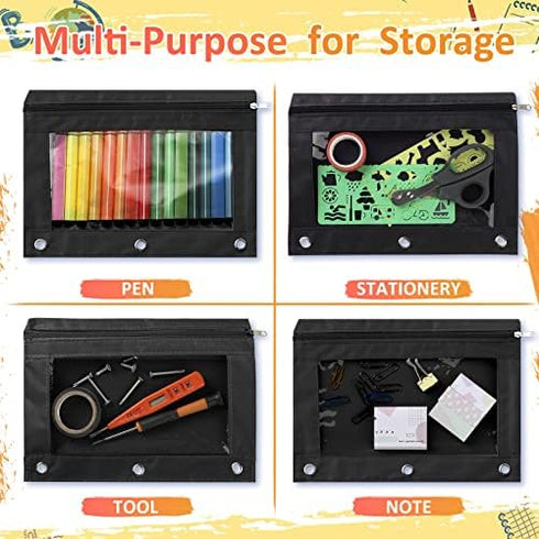 Marspark 48 Pieces 3 Ring Pencil Pouch, Pencil Bag Zipper Pouches for 3 Ring Binder, Bulk Pencil Cases with Clear