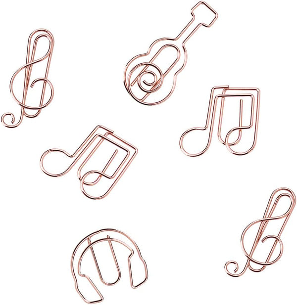 Rurili 40 Pcs Rose Gold Music Series Paper Clips, Creative Metal Office Supplies, Home Library Note Headphone Guitar