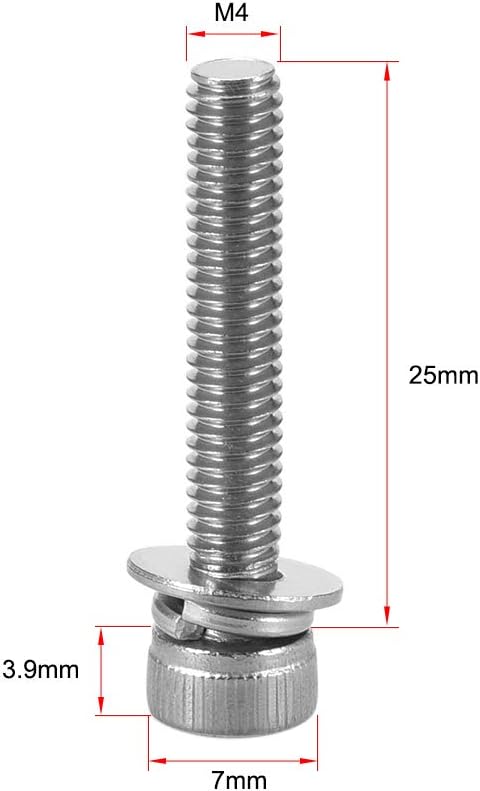 M4 x 25mm Stainless Steel Hex Socket Head Cap Screws Bolts, uxcell, 10pcs with Spring Washer and Plain Washers