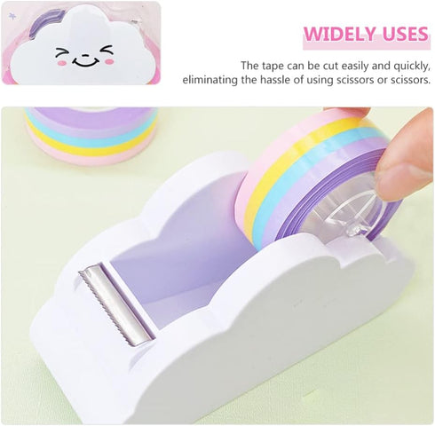 Cloud Tape Dispenser, Cartoon Washi Paper Cutter with Rainbow Tape for Office Stationery Supplies